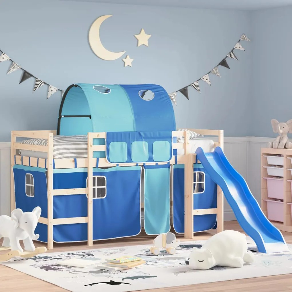 vidaXL Cortinas para cama elevada com túnel poliéster azul