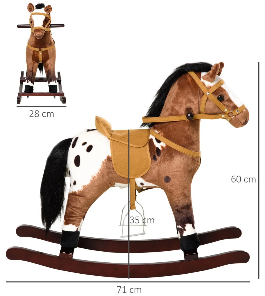HomCom Cavalo de balanço de pelúcia para crianças acima de 36 meses 71x28x60cm