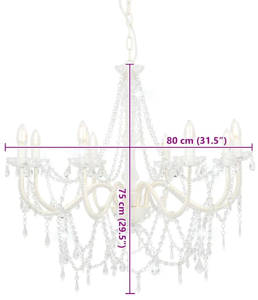 Lustre com contas lâmpadas 8 x E14 branco