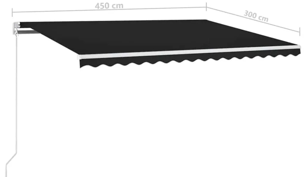 Toldo automático com LED e sensor de vento 450x300 cm antracite