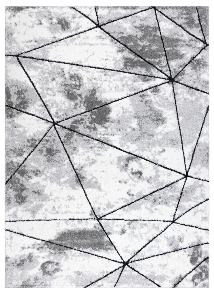 Tapete moderno COZY Polygons, geométrico, triângulos - Structural dois níveis de lã cinzento