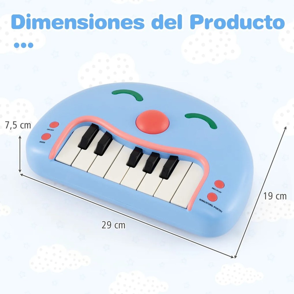 Teclado de 13 teclas para crianças Piano interativo com botões sorridentes e luzes Instrumento educativo portátil para maiores de 3 anos Azul