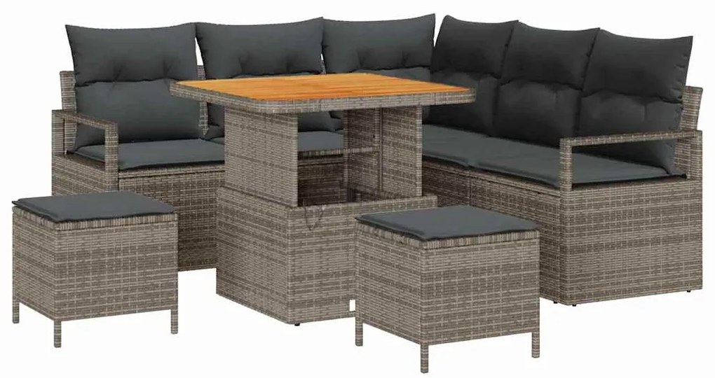 Conjunto de Sofá de Jardim 8 Peças com Almofadas Cinza em Polirattan e