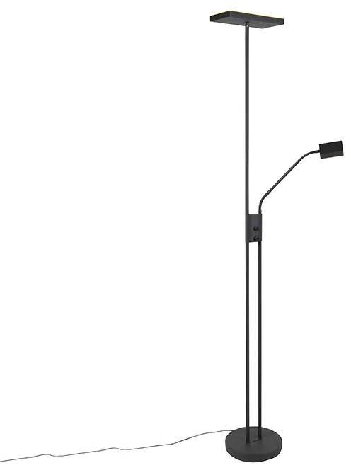 LED Candeeiro de pé moderno com candeeiro de leitura quadrado preto - Jazzy Moderno