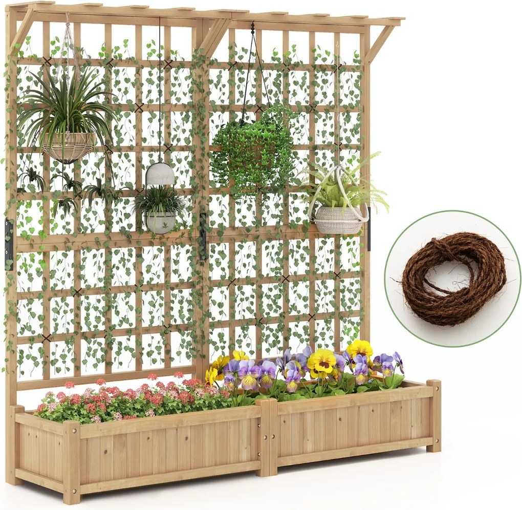Floreira com treliça de madeira para jardim com telhado suspenso em treliça 2 caixas 180 x 48 x 183 cm Laranja
