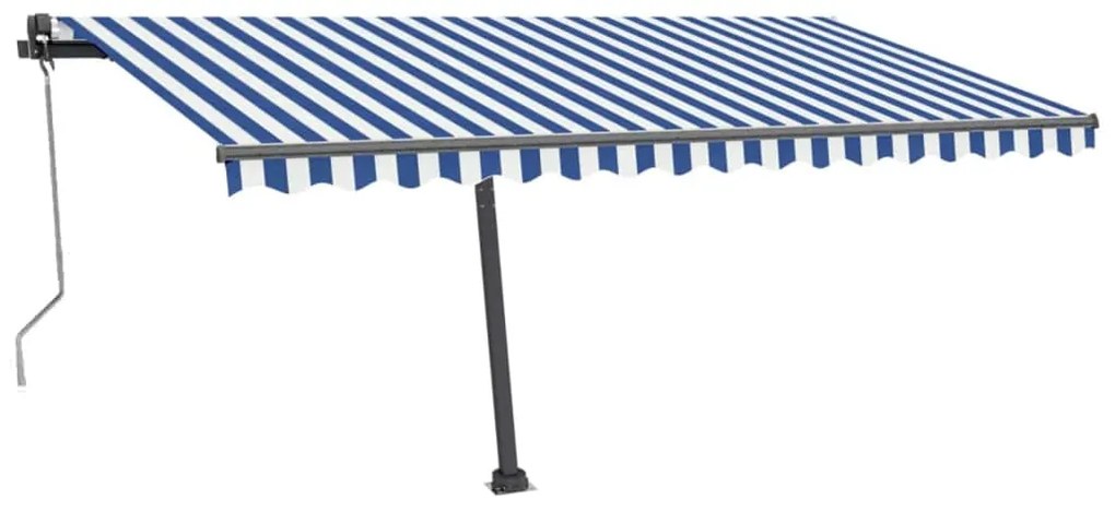 Toldo autom. LED e sensor de vento 400x300 cm azul e branco