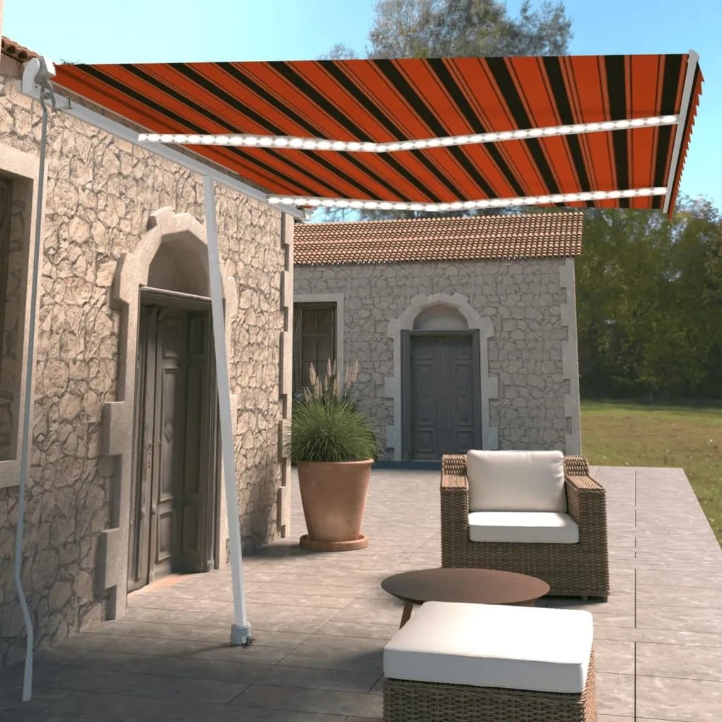 Toldo retrátil manual com LED 350x250 cm laranja e castanho