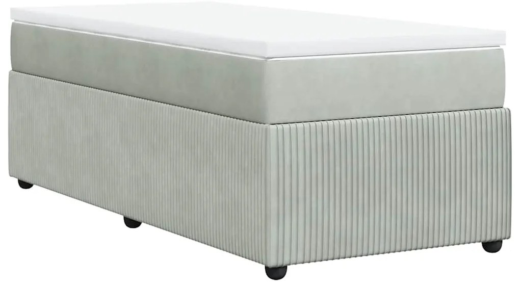Cama com molas/colchão 90x190 cm veludo cinza-claro