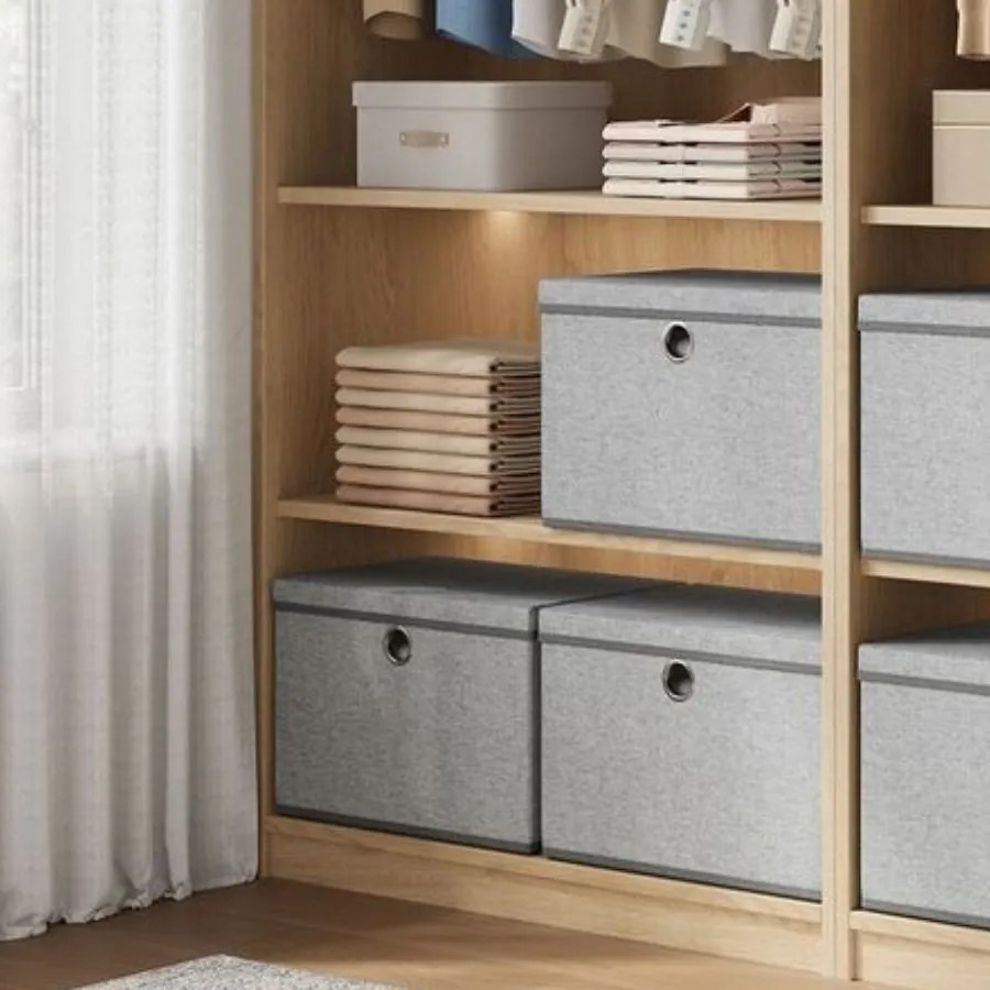 Conjunto de 3, caixas organizadoras de arrumação, com tampa 43 x 30 x 30 cm Cinzentas