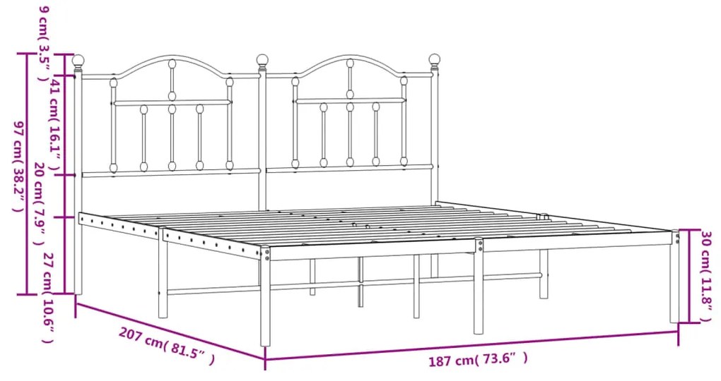 Estrutura de cama com cabeceira 180x200 cm metal branco