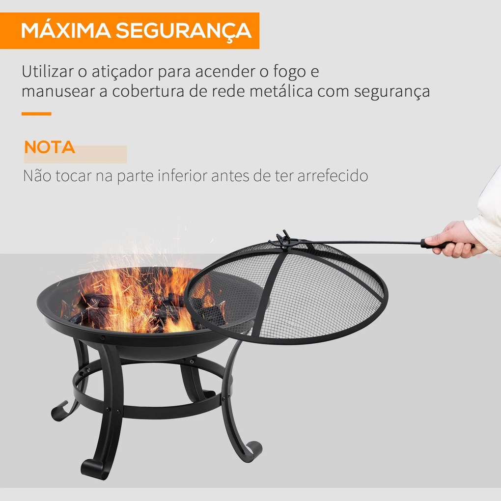 Braseiro de Exterior Braseiro para Jardim de Aço com Tampa Protetora e
