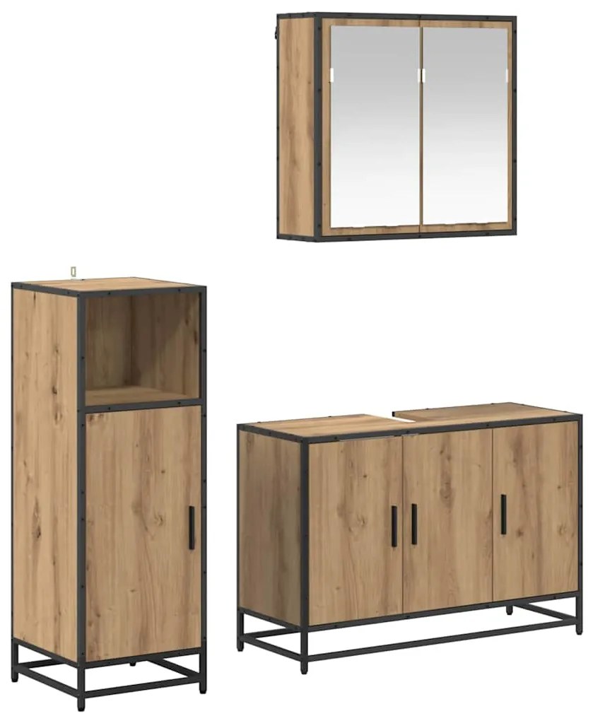 vidaXL Conjunto de Móveis para Banheiro 3 pcs Carvalho Artesanal