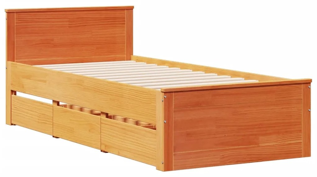 Cama com estante sem colchão 90x190cm pinho maciço castanho-mel