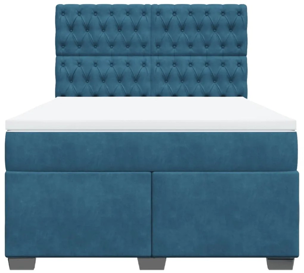 Cama boxspring com colchão 140x190 cm veludo azul