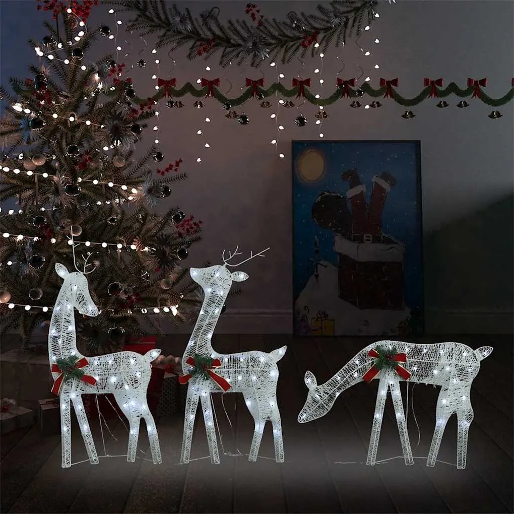 vidaXL Família de renas de Natal 270x7x90 malha branca