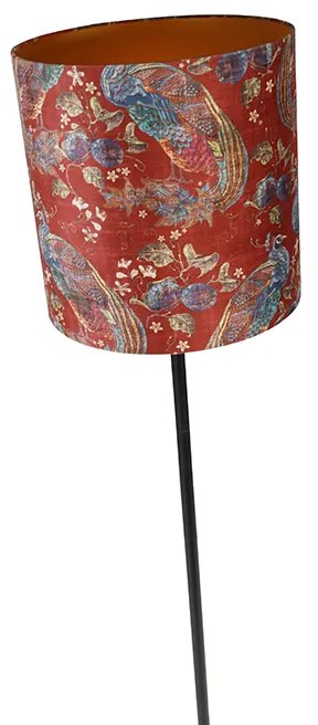 Candeeiro de pé preto com abajur de design de pavão vermelho 40 cm - Simplo Moderno
