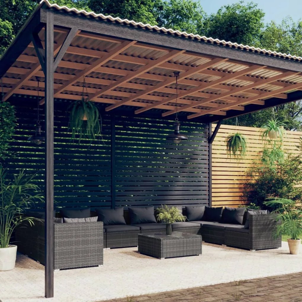 vidaXL 11 pcs conjunto lounge de jardim c/ almofadões vime PE cinzento
