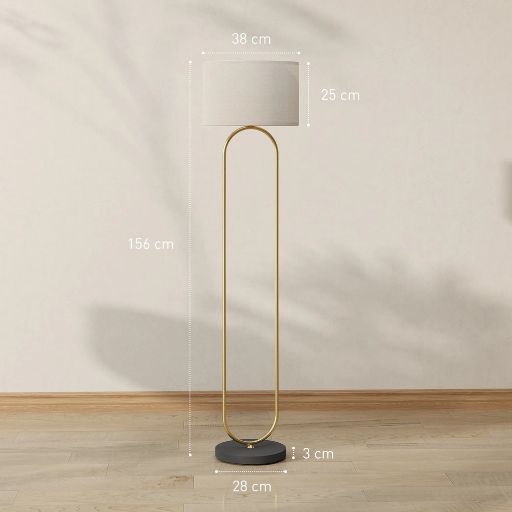 Candeeiro de pé com abajur em linho, casquilho E27, estilo moderno, com interruptor de pé, para sala de estar e quarto, 156 cm, dourado e preto