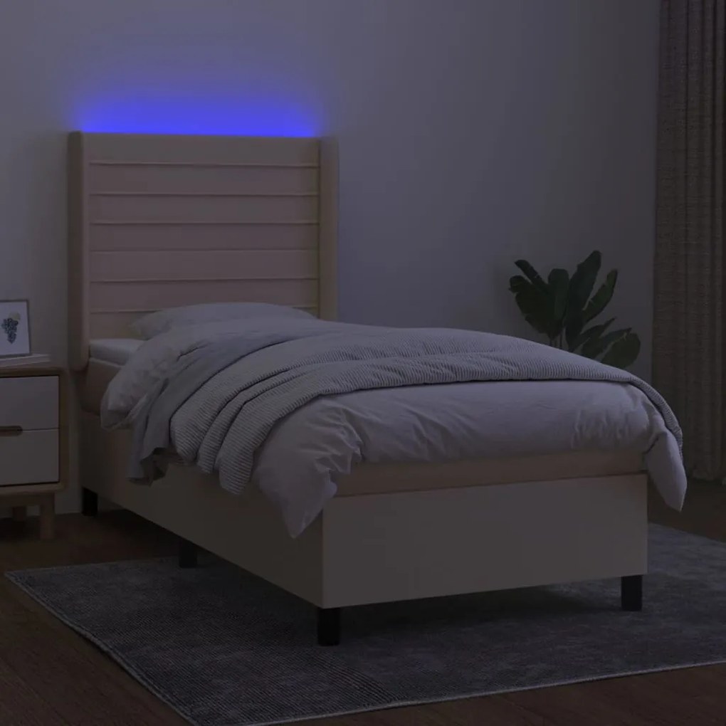 Cama box spring c/ colchão e LED 80x200 cm tecido cor creme