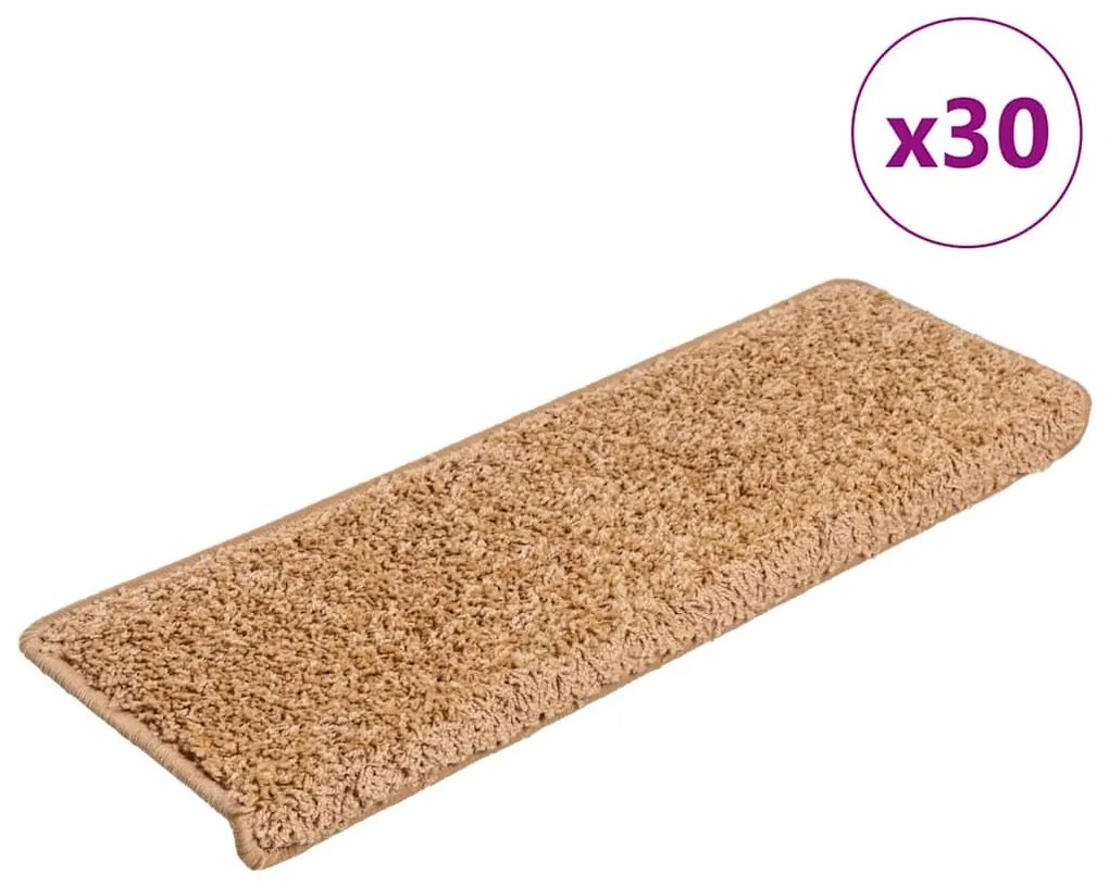 vidaXL Tapetes de escadas 30 pcs 65x21x4 cm bege