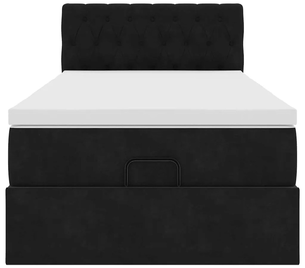 Estrutura de cama otomana com colchão preto veludo