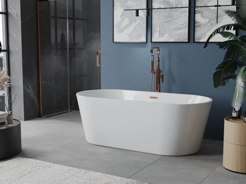 Mexen Luna banheira independente 160 x 75 cm, branca, cobre escovado transbordamento - 52031607500-65