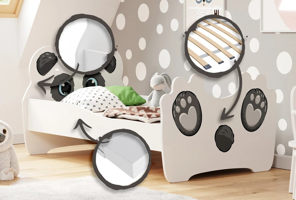 Cama infantil panda 160x80 branca - colchão e estrado incluído