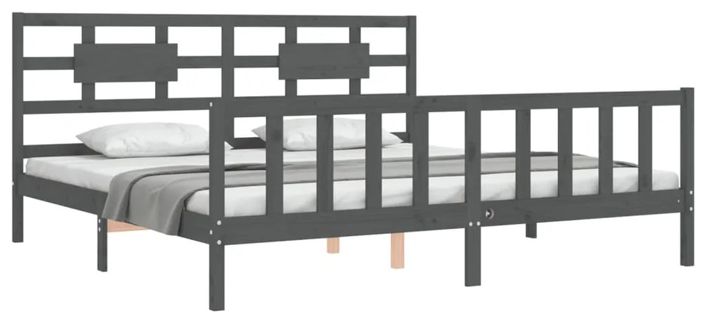 Estrutura de cama com cabeceira 200x200 cm madeira maciça cinza
