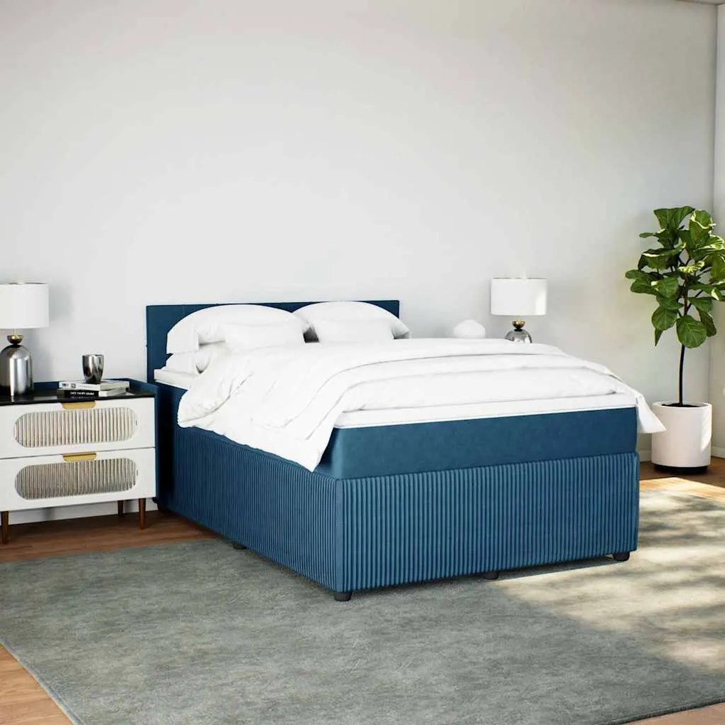 Cama boxspring com colchão 140x190 cm veludo azul