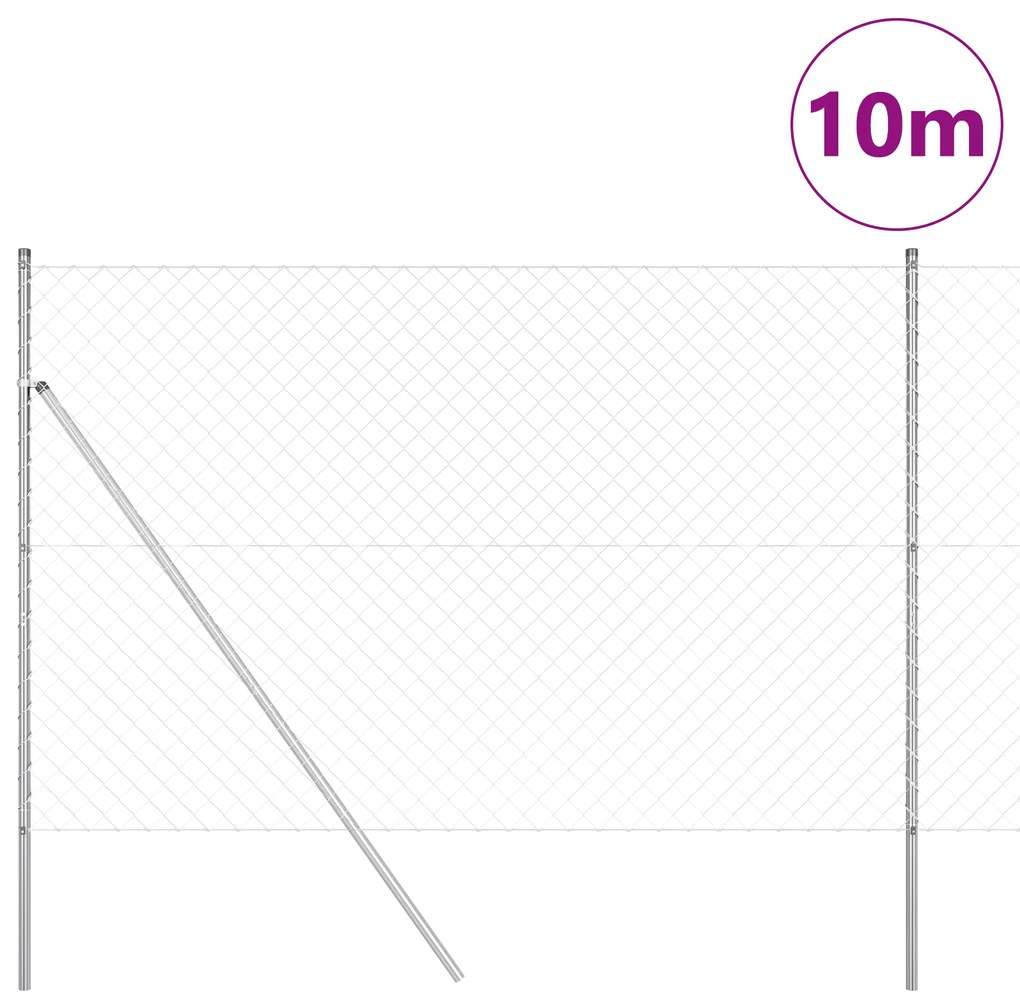 Cerca de Chain Link com 7 Postes 1.6x10 m Aço Galvanizado