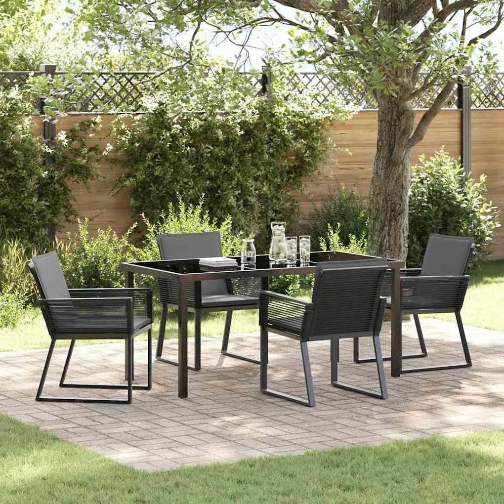 vidaXL Conjunto de Jantar de Jardim de 5 Peças com Almofadas em Rattan Preto