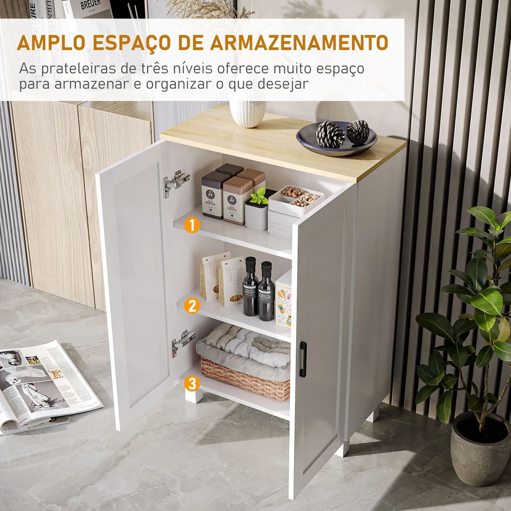 Armário de Sala de Estar Moderno Armário de Armazenamento com 2 Portas Prateleira Ajustável e Base Elevada 60x30x90 cm Branco