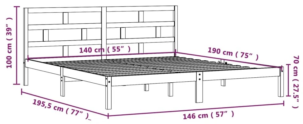 Estrutura de cama 140x190 cm pinho maciço