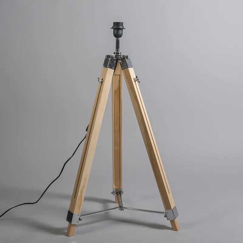 Candeeiro de pé natural com abajur de linho preto 45 cm - Tripod Design,Industrial,Retro