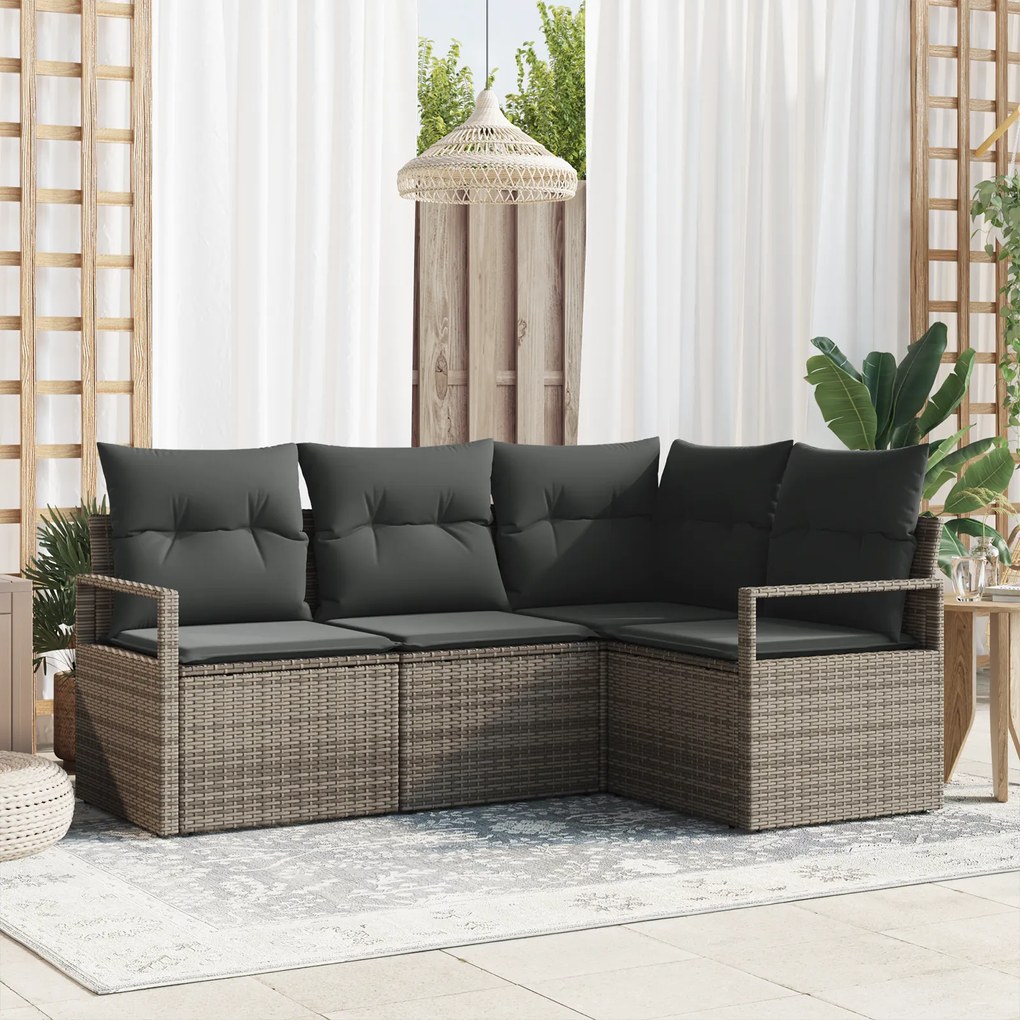 Conjunto de Sofá de Jardim vidaXL com Almofadas Cinza Rattan PE