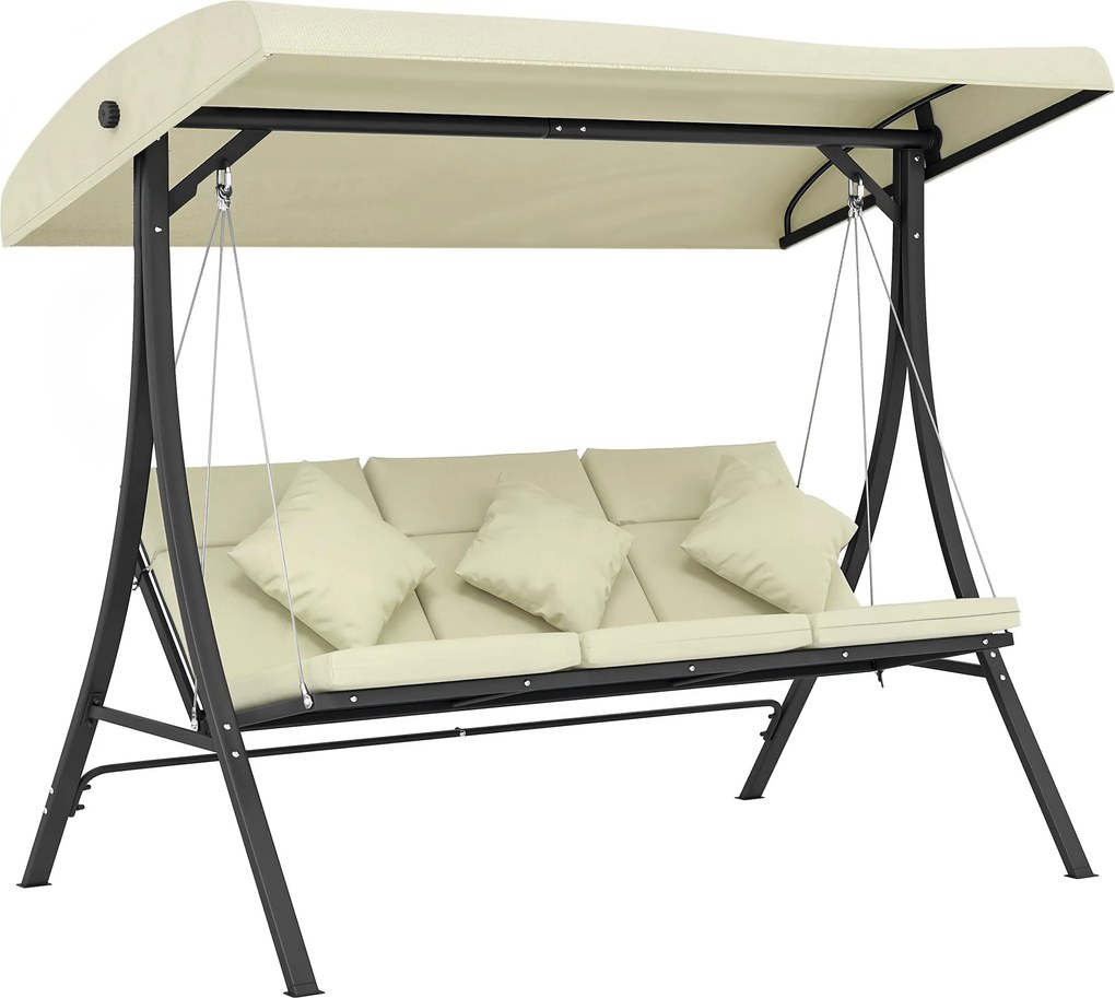 Baloiço de Jardim Exterior de 3 Lugares com Toldo Ajustável e Estrutura de Aço 202x115x168 cm Bege