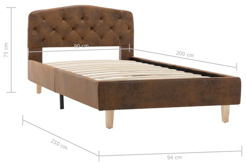 Estrutura de cama 90x200 cm camurça artificial castanho