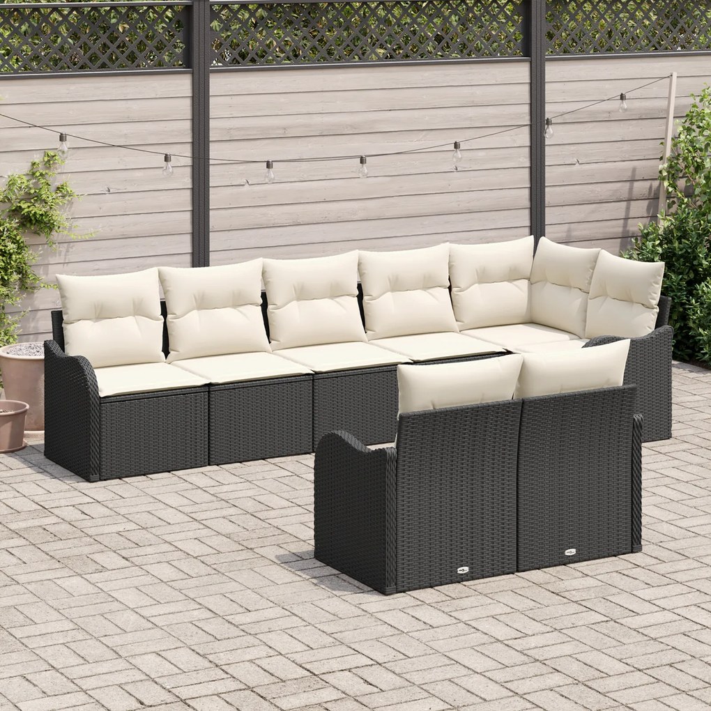 Conjunto de Sofá de Jardim vidaXL de 8 Peças com Almofadas Preto Ratta