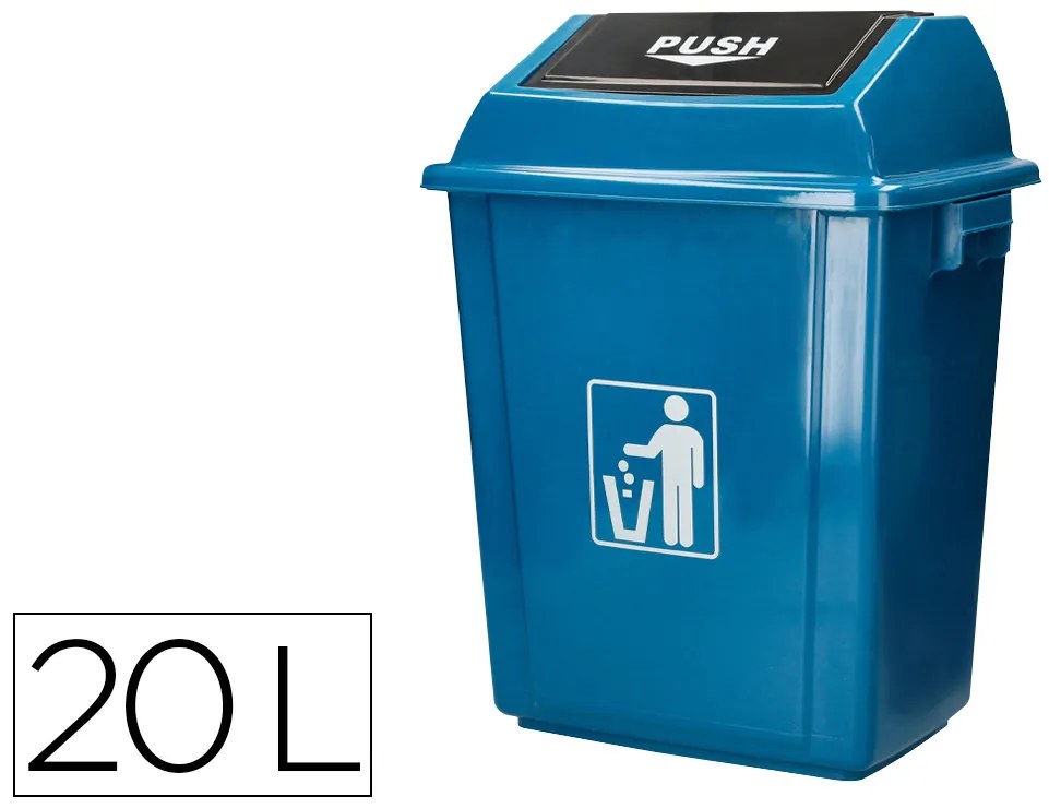 Contentor de Lixo q-Connect Plastico com Tampa de Empurrar 20 Litros 340x240x450 mm Azul