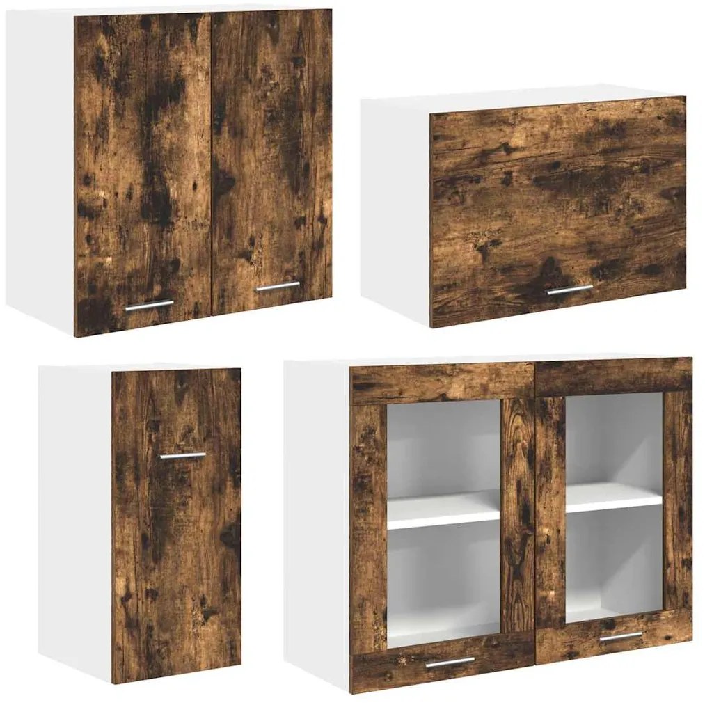 Conjunto de Armários de Cozinha 8 Peças Carvalho Fumado Madeira de Eng