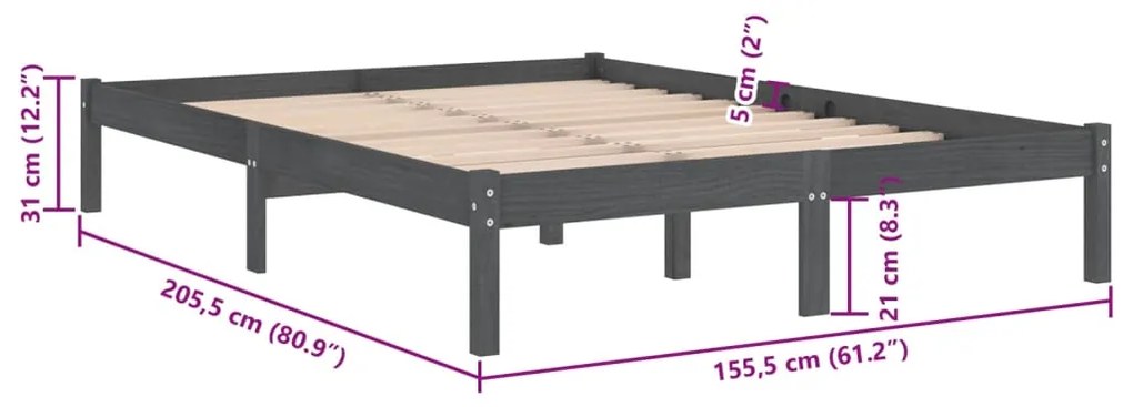 Estrutura de cama king 150x200 cm madeira maciça cinza