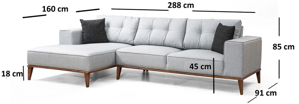 Sofá-Cama de Canto Montana - Cinza Claro - 288 x 160 cm