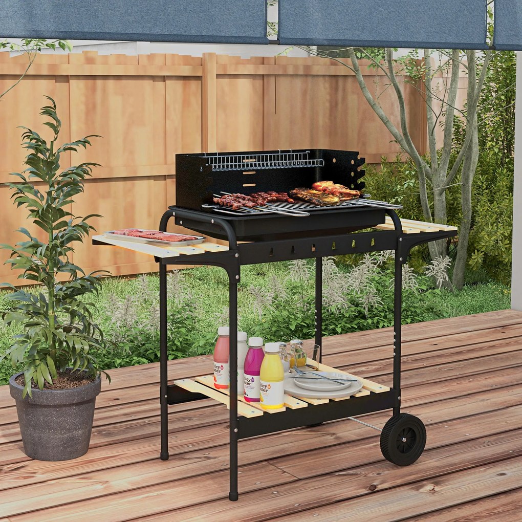 Barbecue a Carvão com Rodas Barbecue Portátil com Grelha Ajustável em
