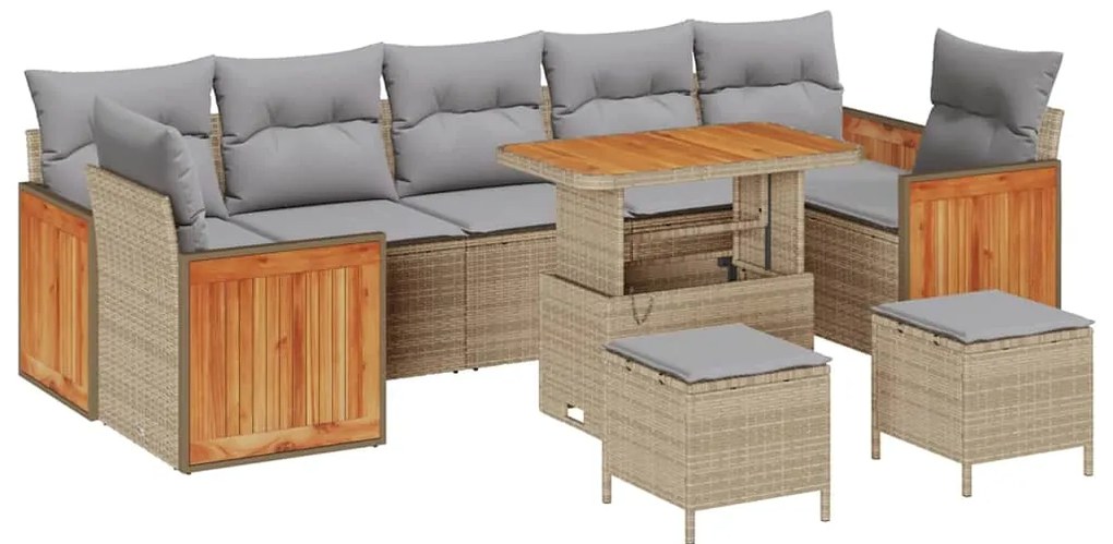 Conjunto de Sofá de Jardim VidaXL de 10 Peças com Almofadas Bege de Vi