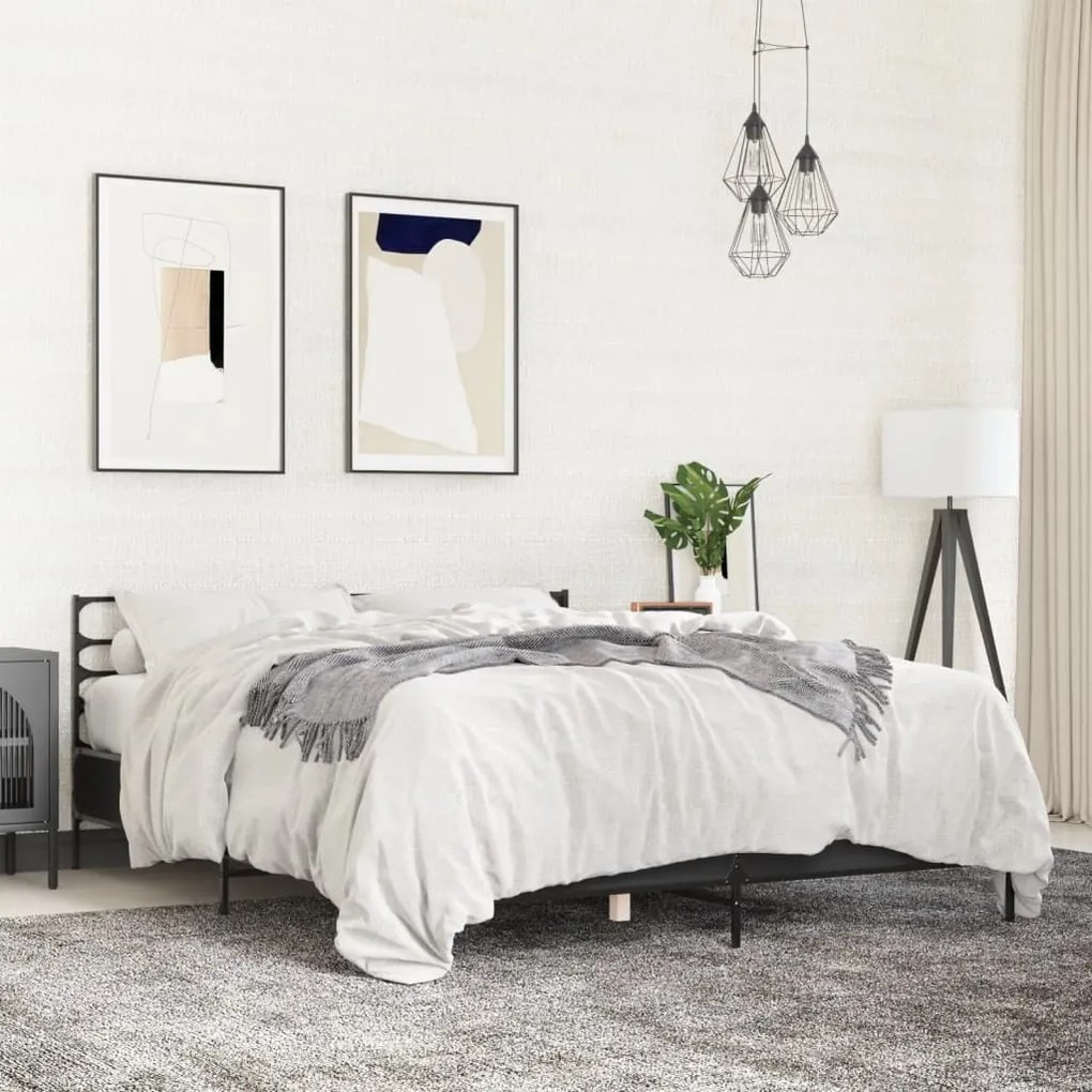 vidaXL Estrutura de cama 160x200 cm derivados de madeira/metal preto