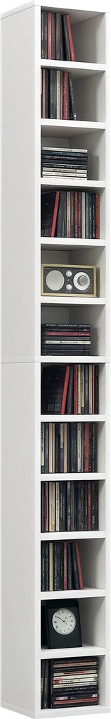 Organizador para CDs e DVDs com 12 compartimentos, capacidade máxima de 204 CDs, 21 x 20 x 175 cm, branco