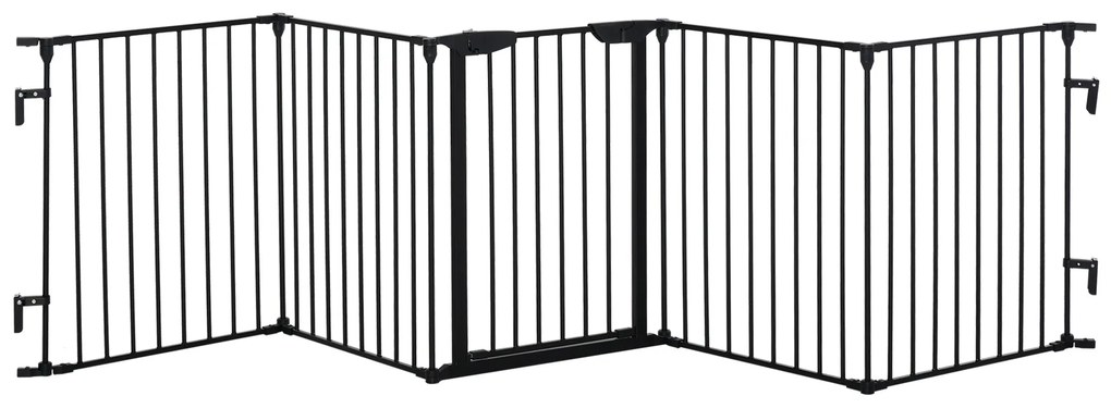 Barreira de Segurança para Animais de Estimação Barreira Dobrável de 5 Painéis com Fechadura Inteligente 300x74,5 cm Preto