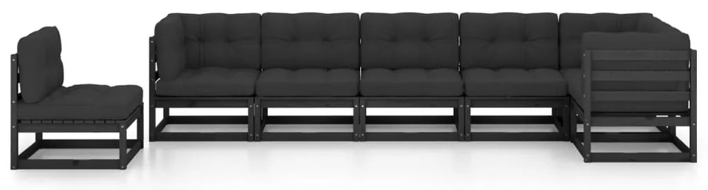 7 pcs conjunto lounge de jardim c/ almofadões pinho maciço