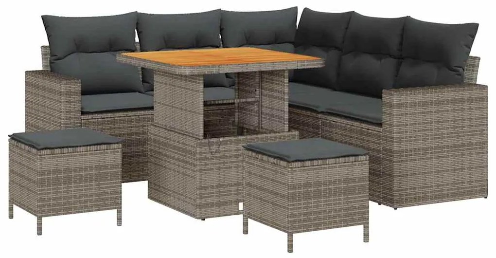 Conjunto de Sofá de Jardim com 8 Peças e Almofadas Cinza em Rattan Sin