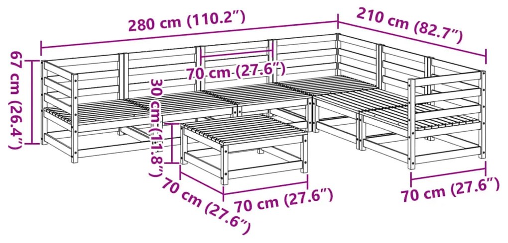 7 pcs conjunto sofás de jardim madeira de pinho castanho cera
